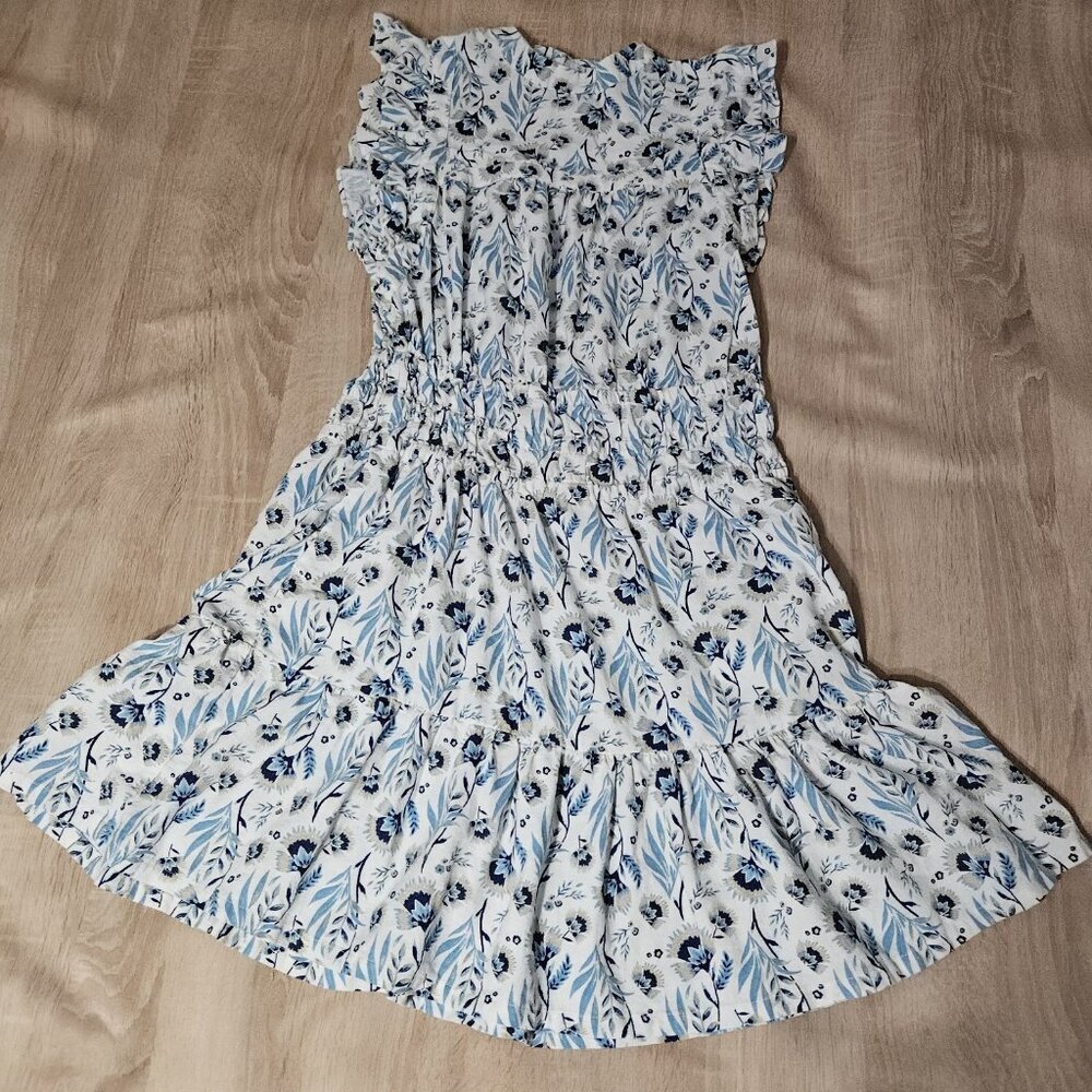Universal Thread Womens Size S Blue Floral Ruffled Dress Linen Blend Knee Length